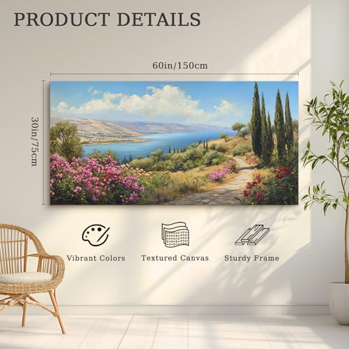crmotu Large Landscape Wall Art, Mountain Wall Art, Lake Pictures Wall Decor, Pastoral Scenery Canvas Prints, Meadow Wildflower Paintings for Living Room Bedroom Dining Room Farmhouse 30x60inch