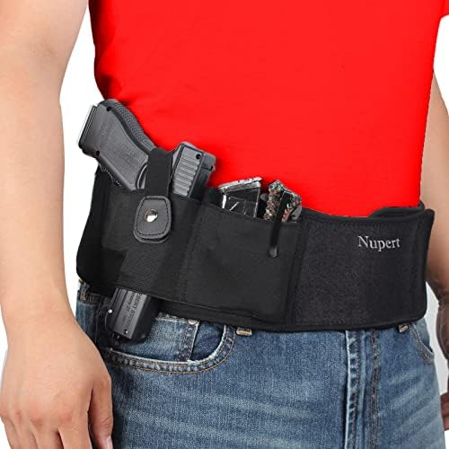NUPERT Belly Band Gun Holster Belts for Men or Women Concealed Carry | Fits Gun Smith and Wesson Bodyguard, Glock 19, 17, 42, 43, P238, Ruger LCP, and Similar Sized Guns, Belly Up to 55" - Black