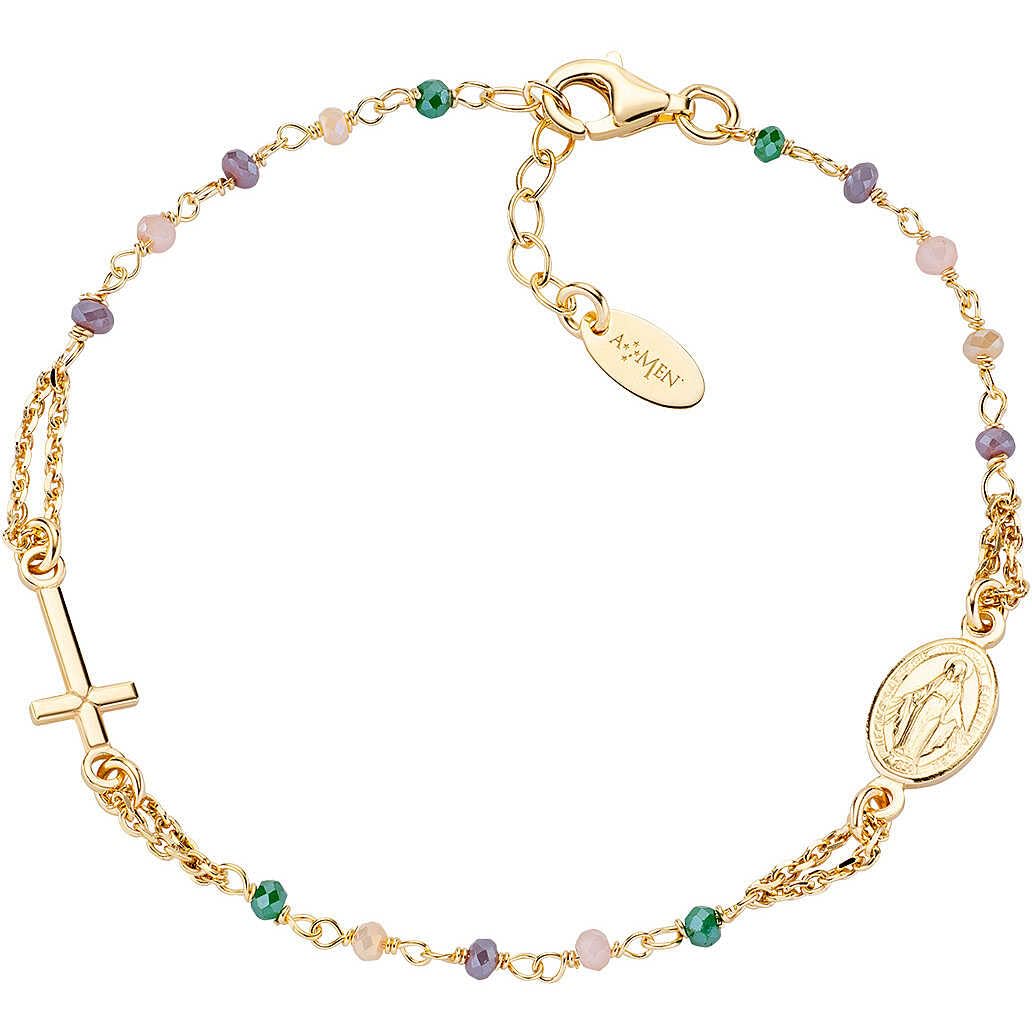 Bracciale Donna Amen In Argento 925 Con Cristalli Rosa E Verdi: Lunghezza 18+2 Cm, Gioiello Con Charms Fissi