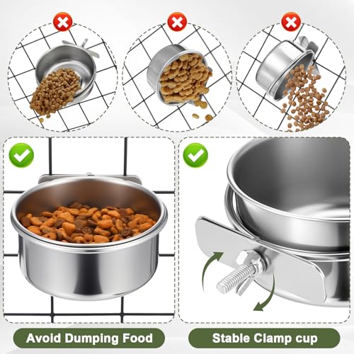 Kifmurase 8 PCS Stainless Steel Bird Food Bowls Water Bowl with Clamp Holder, Parrot Feeding Dish Cups Birds Feeders for Cage, Bird Food Water Bowls for Cockatiels Conure Budgie Parakeet