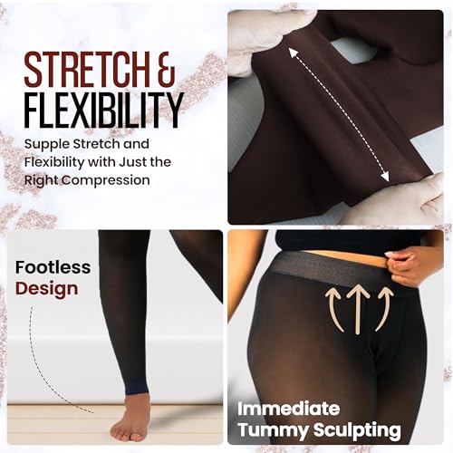 Footless Fleece Lined Tights for Brown Women - Thermal Tights with Fleece Lining (Large)3