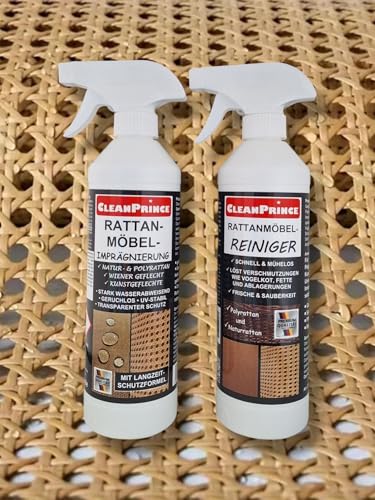 Rattan Möbel Pflege Set: je 0,5 Liter Reinger und 0,5 L Imprägnierung | transparent Naturrattan Polyrattan Korbmöbel Kunstgeflechte Versiegelung Rattan Möbel Pflege Set: je 0,5 Liter Reinger und 0,5 L Imprägnierung | transparent Naturrattan Polyrattan Korbmöbel Kunstgeflechte Versiegelung