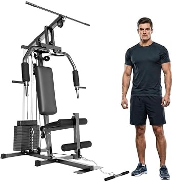 Home Gym Machine with 100LBS Weight Stack, 6-in-1 Multi-Station Workout Equipment, Full Body Strength Training System with Chest Press, LAT Pulldown, Leg Extension & Seated Row for Home Garage