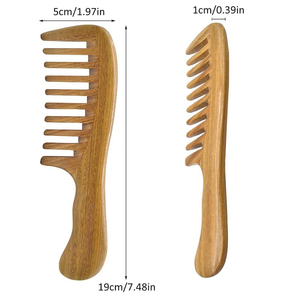 2 Pettini Tascabili In Legno Di Sandalo Naturale Verde – Antistatici E Districanti A Denti Finiti – Per Donne E Bambini