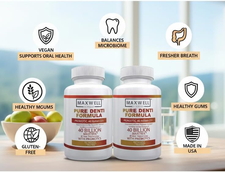 Pure Denti Pro Formula, Probiotic 40 Billion CFU with Prebiotics, Dental Health, Bad Breathe Solution, 60 Capsules, 30 Day Supply (1)