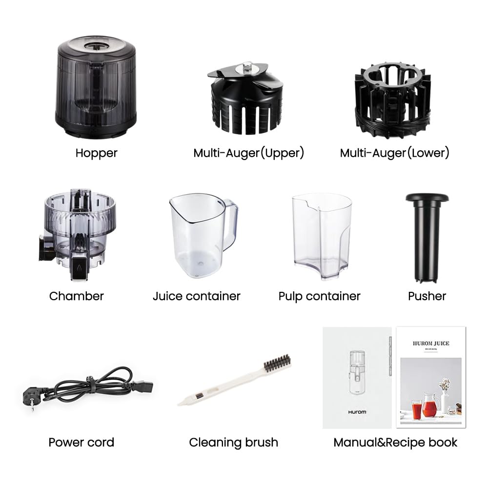 Hurom H70FT Neuer Slow Juicer | Elektrische Kaltpresse | Entsafter für Gemüse & Obst | 1.8L Kapazität | Automatische Entsaftungsfunktion | BPA-frei | 15 Jahre Garantie | 150W | Titangrau