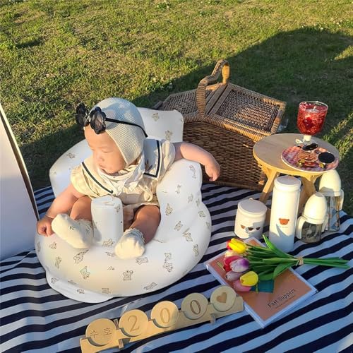 Image of Tarkan Inflatable Baby Support Seat for 3-36 Months, 100% Safe Blow Up Chair with Built-in Air Pump, Infant Floor Seat (Bear)
