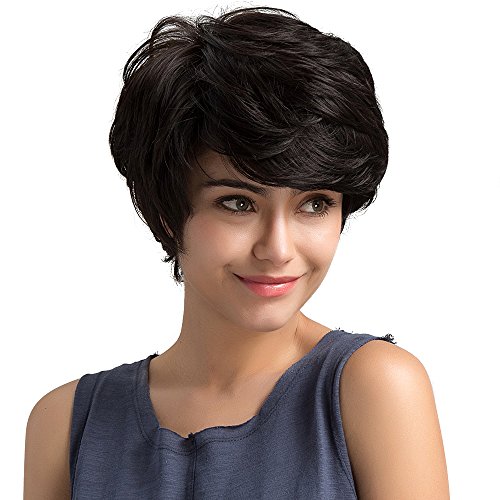 Mufly Perruque Cheveux Humains Naturels Wig Human Hair Noir Capless 8'' Courte Bouclé en Party Cosplay Soirée Spectacle Théatre Ambiance Fête etc Cover