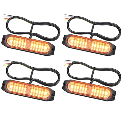 EYPINS 4X 12 LED Frontblitzer, Blinklicht Stroboskop 22 Modi, Bernstein Warnlicht 12W/Leuchte, Warnleuchte Notfall Warnung Blitzer für 12/24V Truck Traktor KFZ LKW Emergency Gabelstapler| IP65 E8&E9