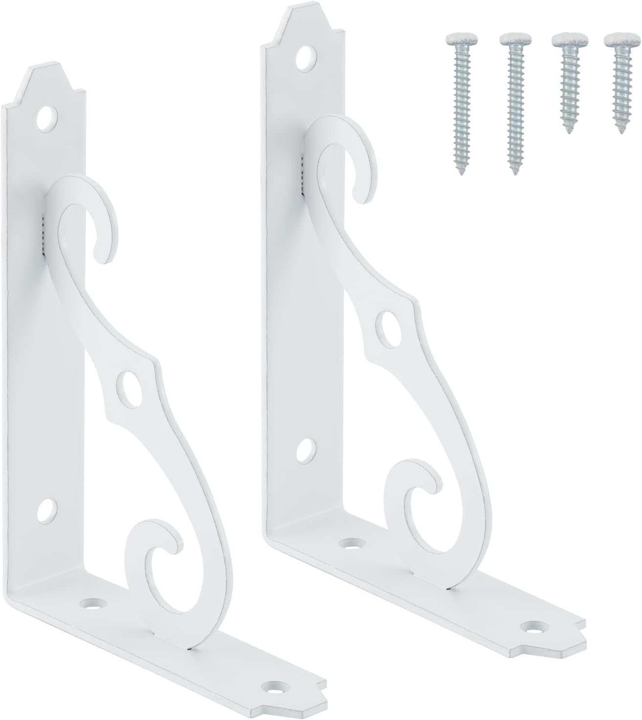 HOME MASTER HARDWARE Decorative Shelf Brackets 5x3-1/2 in Wall Mounted Floating Shelf Bracket L Heavy Duty Support Corner Brace Joint Right Angle Bracket for DIY Open Shelving with Screws White 2 Pcs