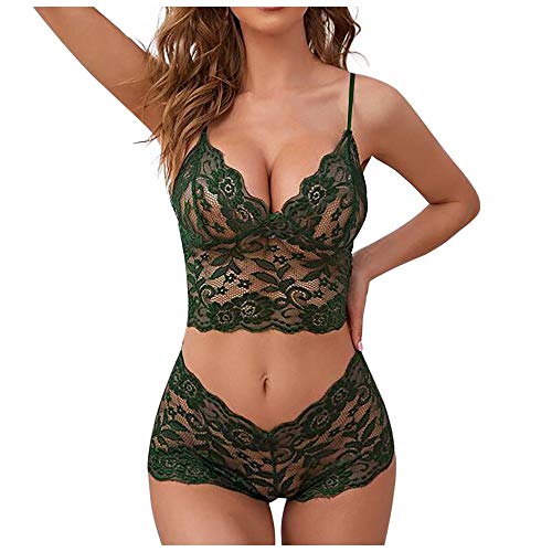 Lingerie dentelle col en v couleur unie et ensemble jarretière transparent