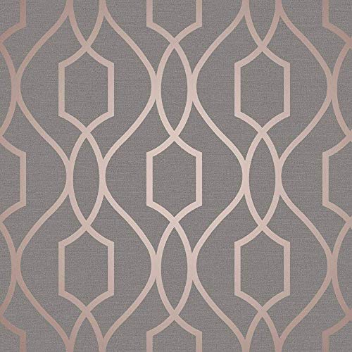 Fine Décor FD41998 UK Apex Trellis Sidewall Wallpaper, Copper/Charcoal