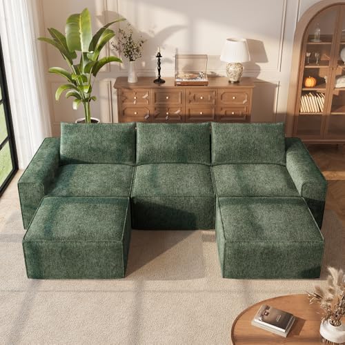 Image of Vesgantti 114 inch Boneless Modular Sectional Sofa, Modern U Shaped 5 Seater Couch with 2 Ottoman & Deep Seat, Convertible Chenille Cloud Couches for Living Room, No Assembly Required, Green