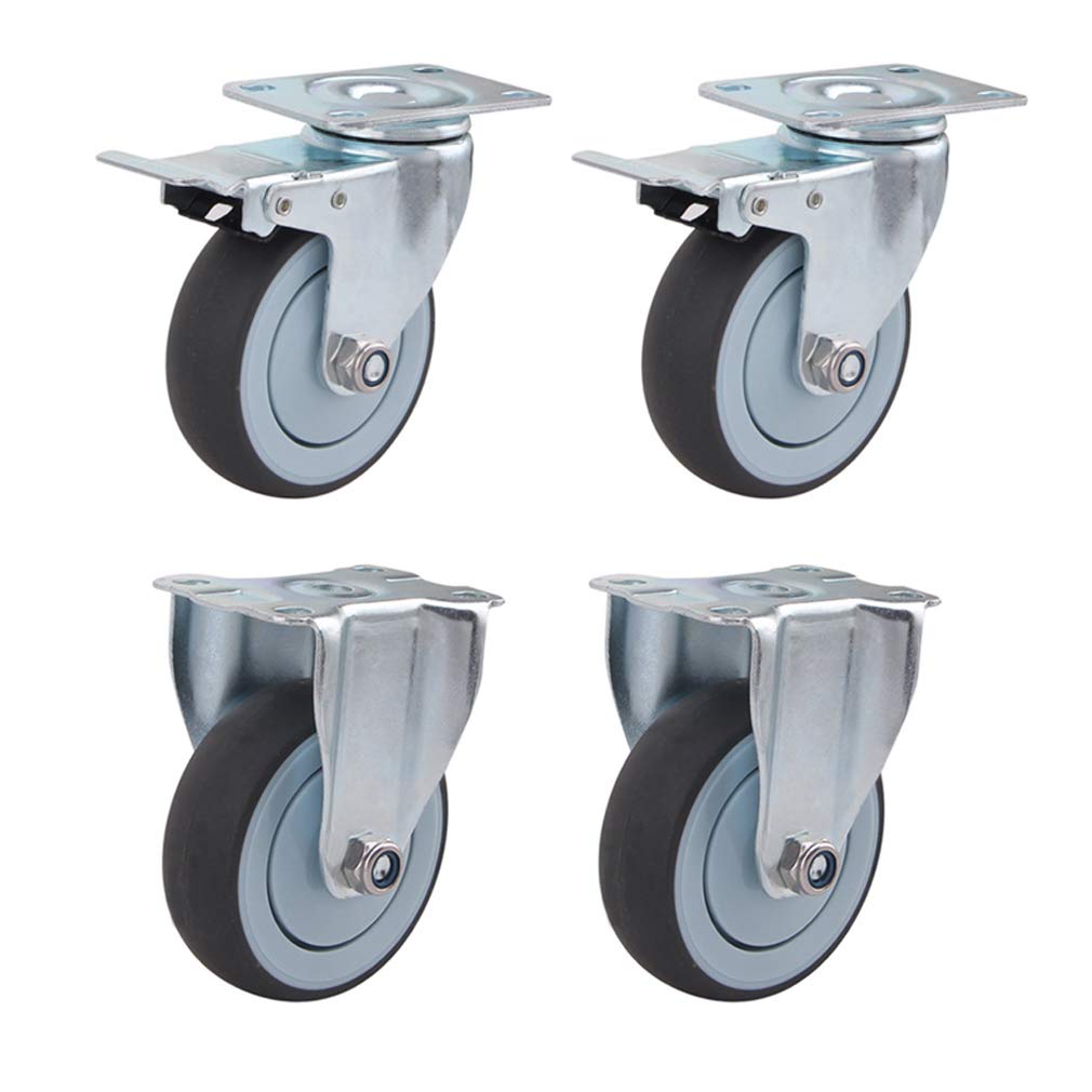GBRJUYF Heavy-Duty Swivel Cs 4-Pack Industrial Furniture Wheels Blue Rubber Trolley Rollers Double Locking Mechanism Perfect for Carts & Heavy Loads