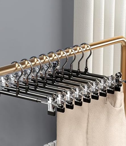 Paquete de 10, Perchas Pantalones Ahorra Espacio, Perchas para Pantalones 30cm, Perchas para Faldas, Perchas Antideslizantes, con Clips Ajustables, para Ropa, Faldas, Calcetines | Ya disponible en tu tienda friki favorita! En mundofriki.es!