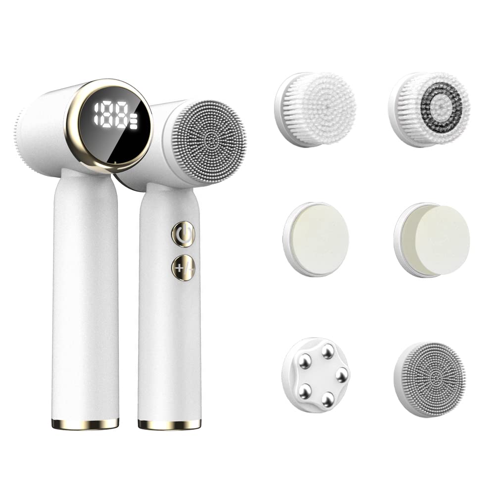 OBEST Cepillo limpiador para la cara, cepillo fácil eléctrico recargable con 5 cabezales de cepillo impermeables, para limpiar puntos negros, la queratina, el masaje facial