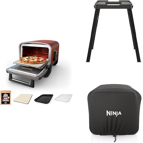 Ninja OO101 Woodfire - Horno para exteriores 8 en 1, horno de pizza, tecnología Woodfire + soporte para exteriores Ninja XSKUNSTAND para exteriores,