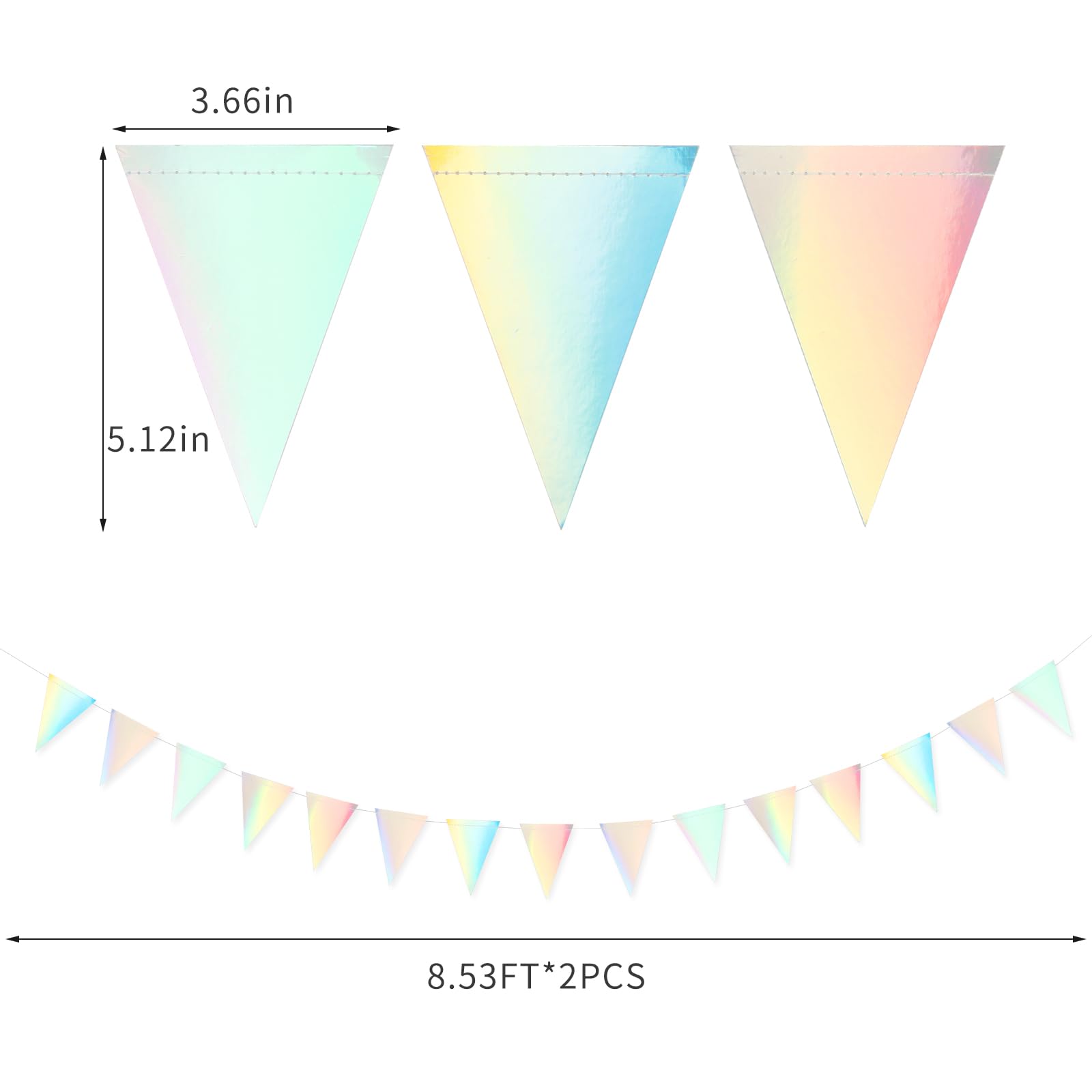 Iridescent Disco-Holographic Party Decorations Banner - 2pcs Wedding Baby Bridal Shower Hanging Paper Pennant Flags Streamers, Birthday Bachelorette Engagement Neon Decor Lasting Surprise