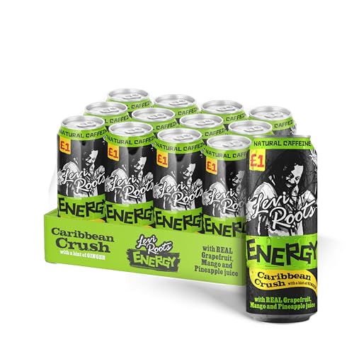 Levi Roots Caribbean Crush Energy Drink – Grapefruit, Mango & Pineapple – Natural Caffeine – B Vitamins – 12 x 500ml Cans – Vegetarian – Tropical Flavour