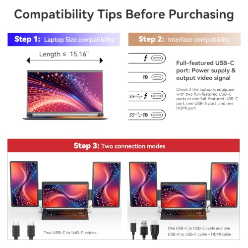 Image of LXU 16 inch 1200P Laptop Screen Extender Monitor Portable | Detachable Triple Extended Monitor, Plug n Play for 12~16.5 inch Laptops, Black, S9G