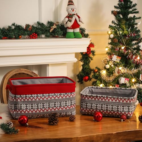 Image of Small Christmas Baskets, Christmas Baskets for Gifts Empty Basket for Gifts Collapsible Gift Baskets Holiday Baskets Empty, Christmas Storage Baskets with Handles Christmas Decorations