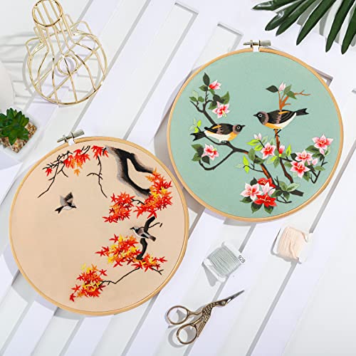 Image of Santune 3 Pack Embroidery Kit for Adults Cross Stitch Kits for Beginners with Bird Patterns,3 Instructions,1 Hoop,Threads and 6 Needles,Hand Needlepoint Sets for Women