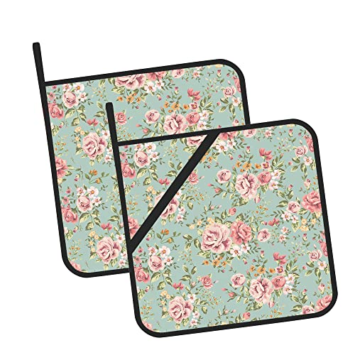 Vintage Flower Floral Pot Holders Set Of 2 Kitchen Heat Resistant Potholder For Microwave Cooking Baking Oven End Dishes And Bbq #TOP25