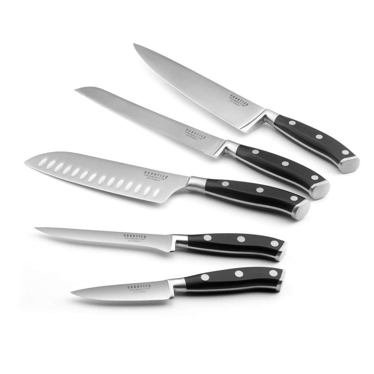 Richardson Sheffield SABATIER TROMPETTE Küchenmesser Set 5-teilig | Allzweckmesser, Ausbeinmesser, Santokumesser, Brotmesser, Kochmesser | 5Cr15MoV Edelstahl | rostfrei, poliert & spülmaschinenfest
