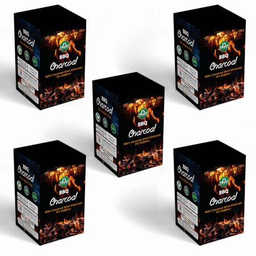Image of TrustBasket Charcoal Briquettes (5kg) with Free Starter Cubes - Long Burning Barbeque Charcoal with Low Smoke (Used in Grilling /Barbecue, Home) -Set of 5