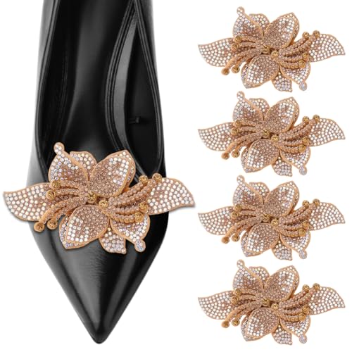 HOBBIESAY Clip de decoración de zapatos estereoscópico de flores con diamantes de imitación de tela, hebilla trasera de metal, clips de decoración para zapatos para mujer, sandalias de tacón alto