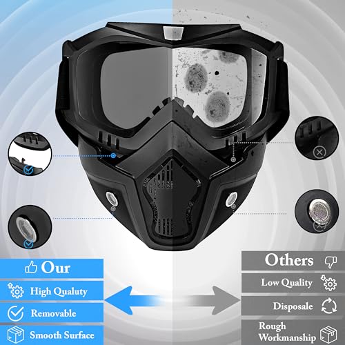 Eliane Reusable Goggle Mask Anti Scratch Uv Protective Face & Eyewear Windproof Dirt Shield with Soft Foam Padded Detachable Mouth Filter for Cycling Bike Off Road Racing Ride Unisex (Black Visor) (Image - 4)