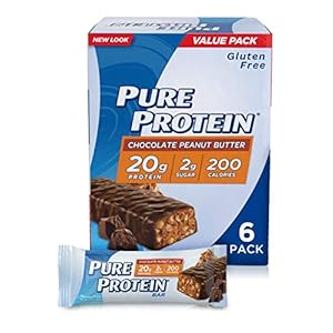 Pure Protein Bars, High Protein, Nutritious Snacks to Support Energy, Low Sugar, Gluten Free, Chocolate Peanut Butter, 1.76 Oz (Pack of 6)