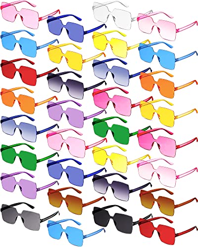 Chumia 51 Pack Fun Sunglasses Bulk Adult Party Favors Glasses Colorful Plastic Square Rimless Retro Sunglasses for Women Men Neon Party Candy Color Glasses - Main Image
