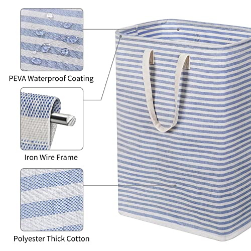 Chrislley 72L Freestanding Laundry Hamper With Handle Large Laundry Basket Laundry Bin Collapsible Dirty Clothes Basket Cotton Storage Basket For Clothes(Striped Blue) #TOP2