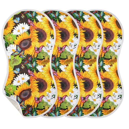 xigua Watercolor Sunflowers Baby Burp Cloths for Newborn Boys and Girls 4 Pack, Soft & Absorbent Cotton Baby Burp Cloth, Baby Washcloths, Newborn Towel, Burp Rags3