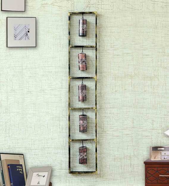 Image of Bharat Art Metal Iron 5 Bell Frame Decorative Wall Art Decor for Home Bedroom Living room Office Cafe Decorative | Elegant Artistic Sculpture | Gift Item | 9.5 x 2.5 x 50 Inch | W233
