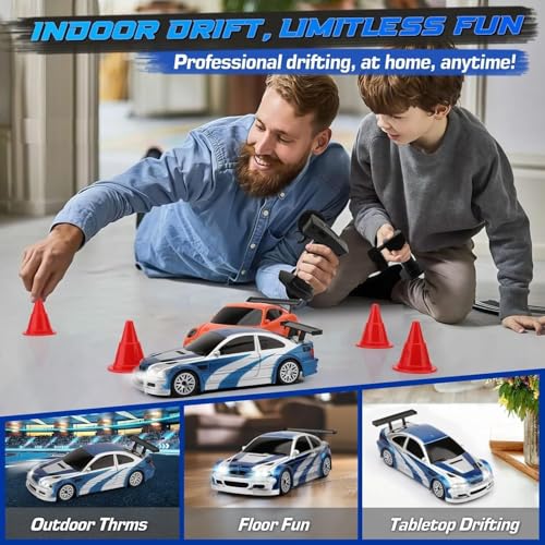Image of Toys 4WD Mini RC Drift Car, 1:43 Scale, 2.4GHz Remote Control with LED Lights, 15KM /h High-Speed Performance Fully Proportional with Gyro Nisan Gt Fast n Furios Model