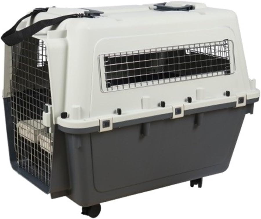 Pet Carrier with Wheels, Rolling Plastic Kennel and Wire Door for Dogs and Cats(5)