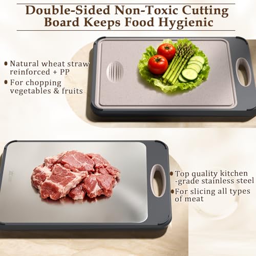 image for GUANCI Cutting Board for Kitchen, Stainless Steel Cutting Board Double