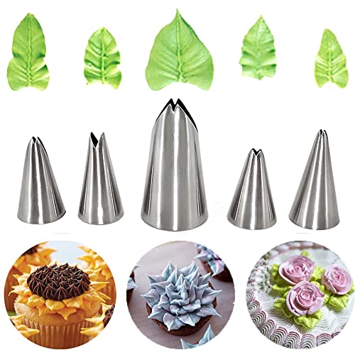 Hendiy Juego de 5 boquillas de glaseado para decoración de pasteles, boquillas de acero inoxidable para pastelería, fondant, herramientas de horneado de bricolaje (hoja)