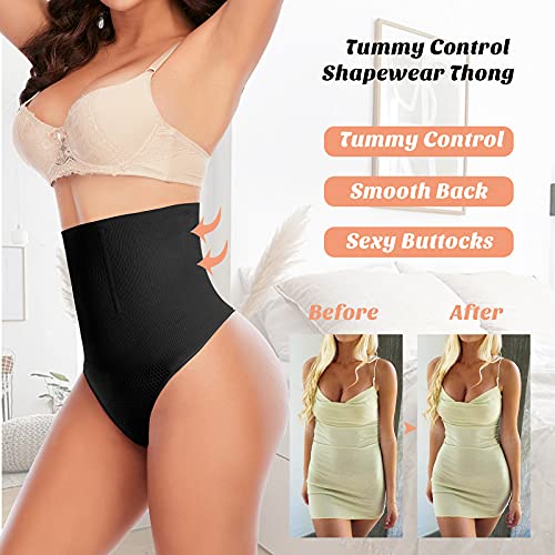 Image of Womens Thong Shapewear Mid to High Waisted Shaper Thong WN0017(02#B Black#high Waisted firm,X-Large)
