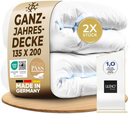 LILENO HOME Daunendecke 135x200 Ganzjahresdecke (90% Daunen / 10% Federn) – | Flüsterleise, Anschmiegsame & Wolkenweiche Bettdecke 135x200 – Made in Germany, Oeko-Tex & 60 °C Wasch