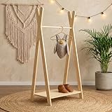 smartwood Perchero de Pie TIPI XL 140x103x36 cm - Burro Ropa Montessori en Contrachapado de Pino FSC con Barra para Ropa y Estante - Perchero para Niños con Capacidad de Carga hasta 30 kg