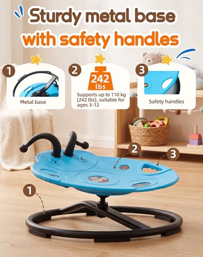Image of SUNFATT Heavy Duty Spinning Chair for Autistic Kids,Safety Handles,242lbs | Sensory Sit and Spin Chair with Metal Base,360 Swiveling Chair for ADHD,Calming Indoor Outdoor Toy for 3-12