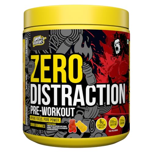 Image of Gayor Essentials Zero Distraction Pre Workout Powder | Laser Focus + Energy | 200mg Caffeine | 6g Citrulline Pump | No Creatine, No Crash (Sour Gummies,338g)