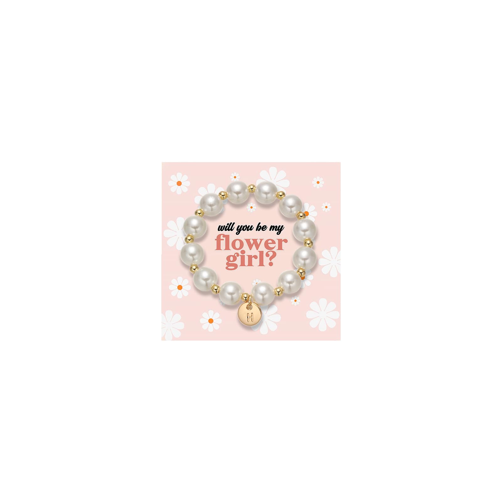 GINAZL Flower Girl Proposal Gifts, Initial A-Z Bracelet Initial Pearl Bracelets Will You Be My Flower Girl Gift