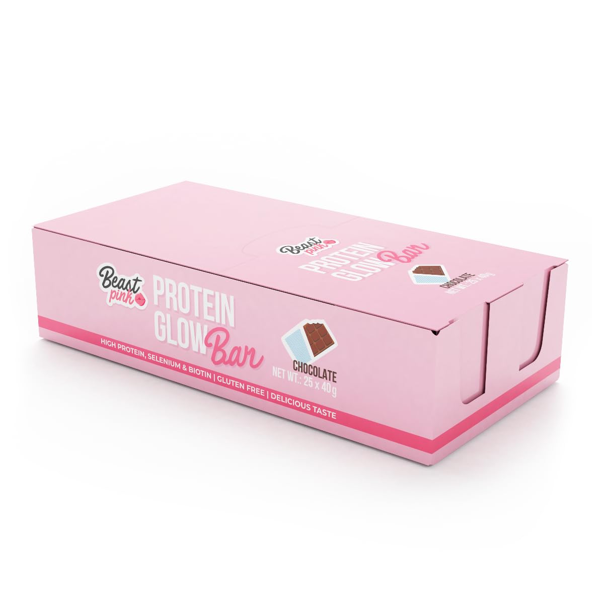 GymBeam Protein GlowBar - Barretta Fitness con Peptidi di Collagene, Vitamina B7, Selenio e Zinco per Muscoli, Ossa e Sistema Immunitario, Gustosa e Perfetta per Ogni Momento, Cioccolato