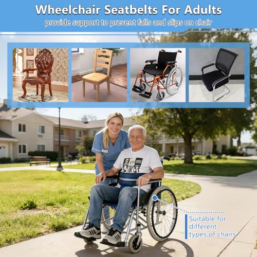 Image of Wheelchair Seatbelt,Wheelchair Harness for Adults,T-Shape Chair Waist Lap Strap with Easy Release Buckles,Suitable for Dementia Patients,Adults,The Elderly,Pregnant,Paralyzed(Blue)