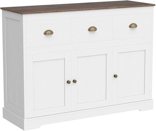 Miniatura 6 de Gabinete de buffet de almacenamiento para cocina, aparador de granja, buffet, bar, gabinete de vino con 3 cajones y 3 puertas, estantes ajustables,