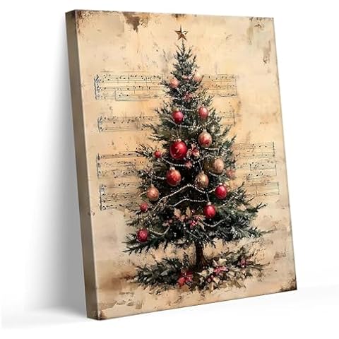 Sunwes Christmas Wall Art Christmas Tree Pictures Print Vintage Sheet Music Christmas Tree Print Canvas Wall Décor, Festive Wall Artwork for Living Room, Bedroom, or Music Room 8x10inch Cover